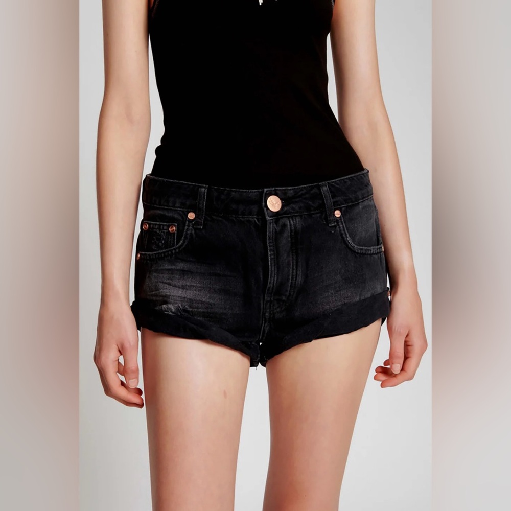 One Teaspoon Black Distressed Denim Jean Shorts
